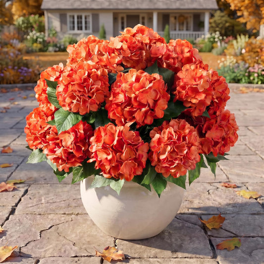 Hydrangea Artificial Flower for Outdoor, 4 Bundles Fake Hydrangea Bush Plant UV Resistant for Outdoors Front Porch Indoor Home Garden Decor(Blue)