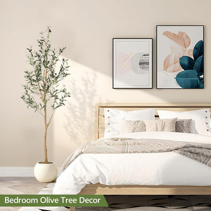6ft Olive Trees Artificial Indoor with Realistic Appearance | Tall Faux Olive Tree with Natural Trunk, Lifelike Leaves, Sturdy Base - Fake Olive Trees for Modern Home Office Decor