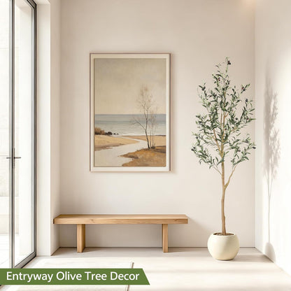 6ft Olive Trees Artificial Indoor with Realistic Appearance | Tall Faux Olive Tree with Natural Trunk, Lifelike Leaves, Sturdy Base - Fake Olive Trees for Modern Home Office Decor