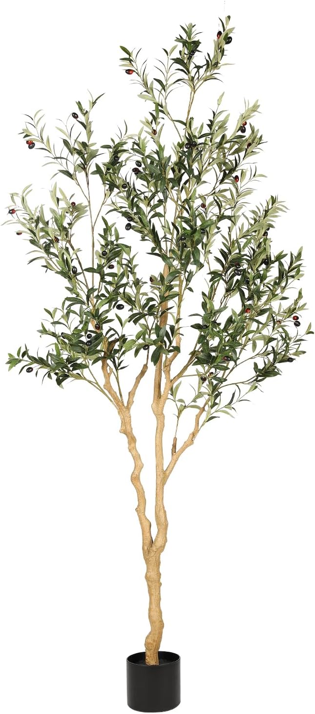 6ft Olive Trees Artificial Indoor with Realistic Appearance | Tall Faux Olive Tree with Natural Trunk, Lifelike Leaves, Sturdy Base - Fake Olive Trees for Modern Home Office Decor