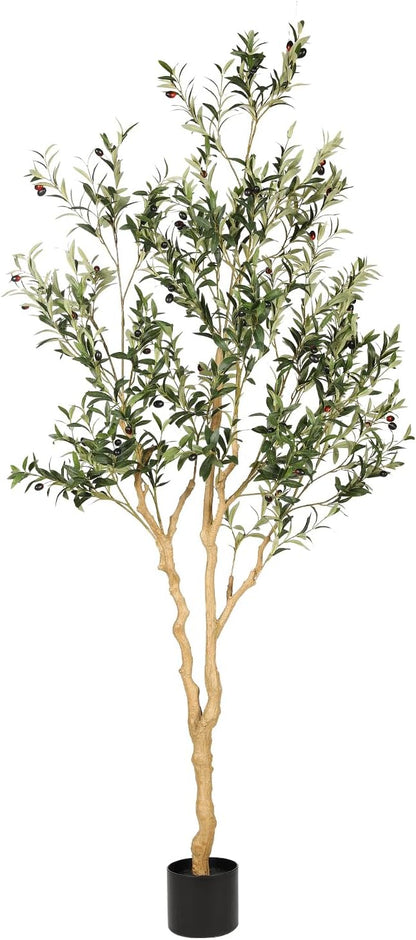 6ft Olive Trees Artificial Indoor with Realistic Appearance | Tall Faux Olive Tree with Natural Trunk, Lifelike Leaves, Sturdy Base - Fake Olive Trees for Modern Home Office Decor