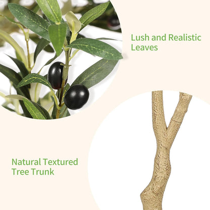 6ft Olive Trees Artificial Indoor with Realistic Appearance | Tall Faux Olive Tree with Natural Trunk, Lifelike Leaves, Sturdy Base - Fake Olive Trees for Modern Home Office Decor