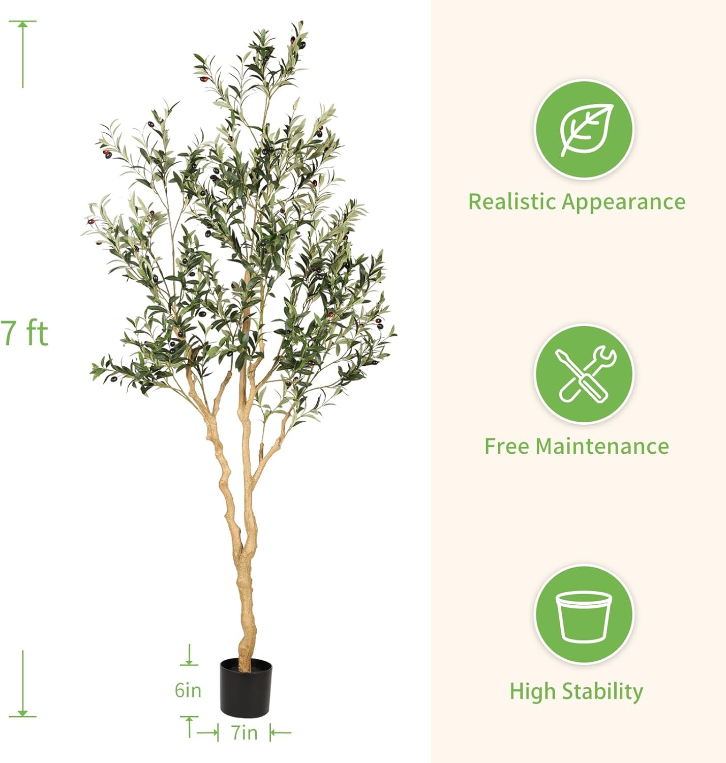 6ft Olive Trees Artificial Indoor with Realistic Appearance | Tall Faux Olive Tree with Natural Trunk, Lifelike Leaves, Sturdy Base - Fake Olive Trees for Modern Home Office Decor