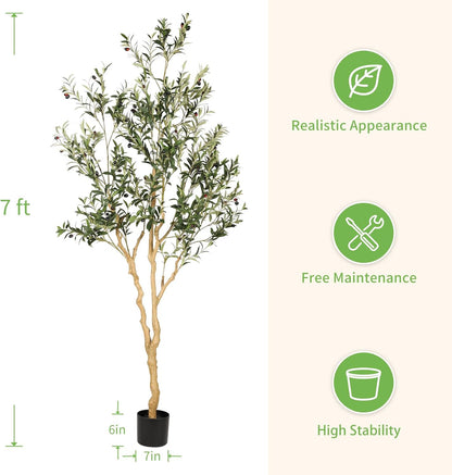6ft Olive Trees Artificial Indoor with Realistic Appearance | Tall Faux Olive Tree with Natural Trunk, Lifelike Leaves, Sturdy Base - Fake Olive Trees for Modern Home Office Decor