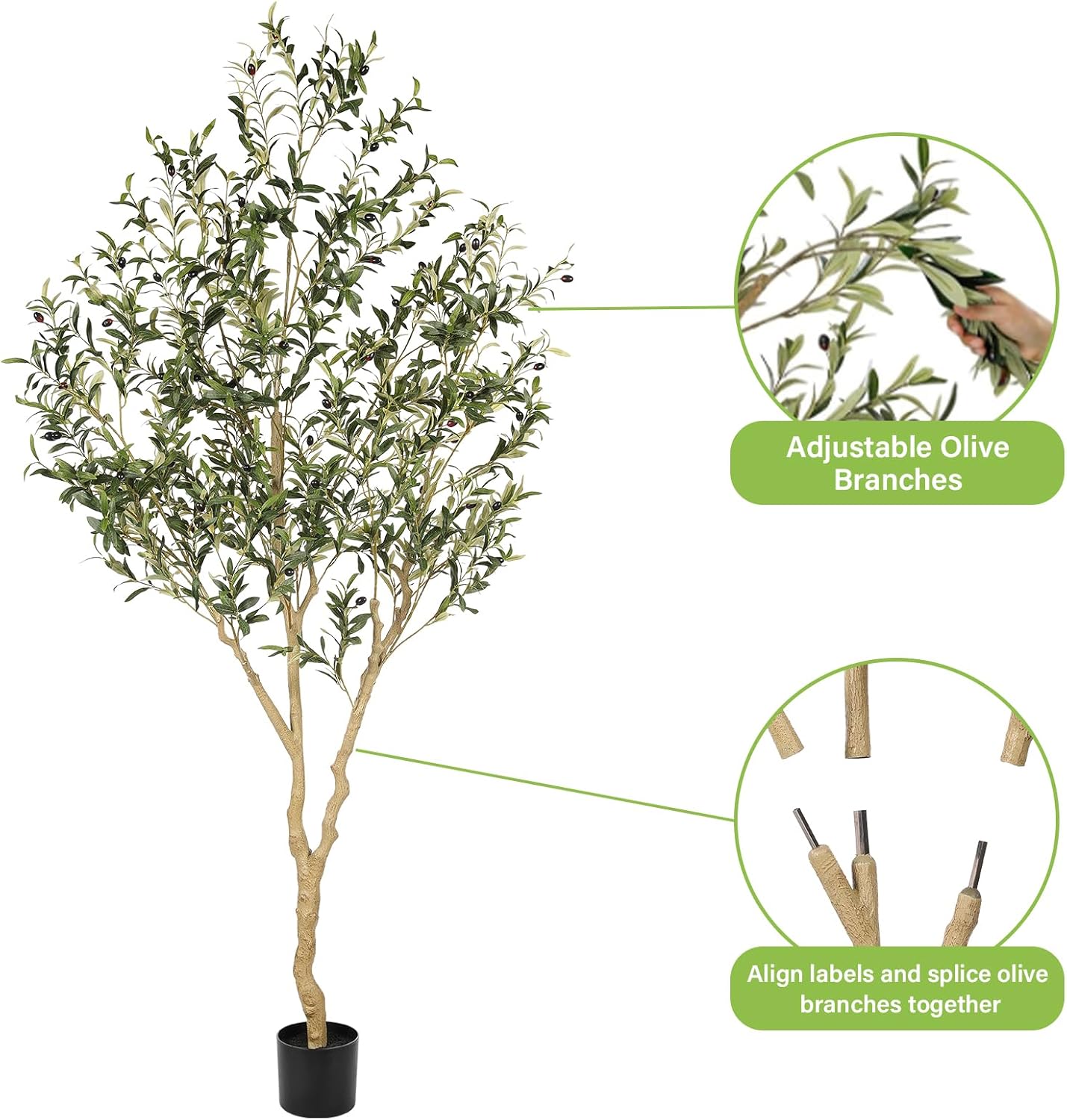 6ft Olive Trees Artificial Indoor with Realistic Appearance | Tall Faux Olive Tree with Natural Trunk, Lifelike Leaves, Sturdy Base - Fake Olive Trees for Modern Home Office Decor
