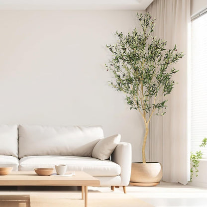 6ft Olive Trees Artificial Indoor with Realistic Appearance | Tall Faux Olive Tree with Natural Trunk, Lifelike Leaves, Sturdy Base - Fake Olive Trees for Modern Home Office Decor