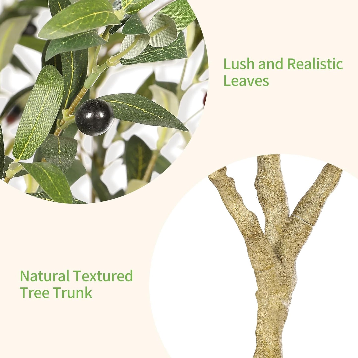 6ft Olive Trees Artificial Indoor with Realistic Appearance | Tall Faux Olive Tree with Natural Trunk, Lifelike Leaves, Sturdy Base - Fake Olive Trees for Modern Home Office Decor