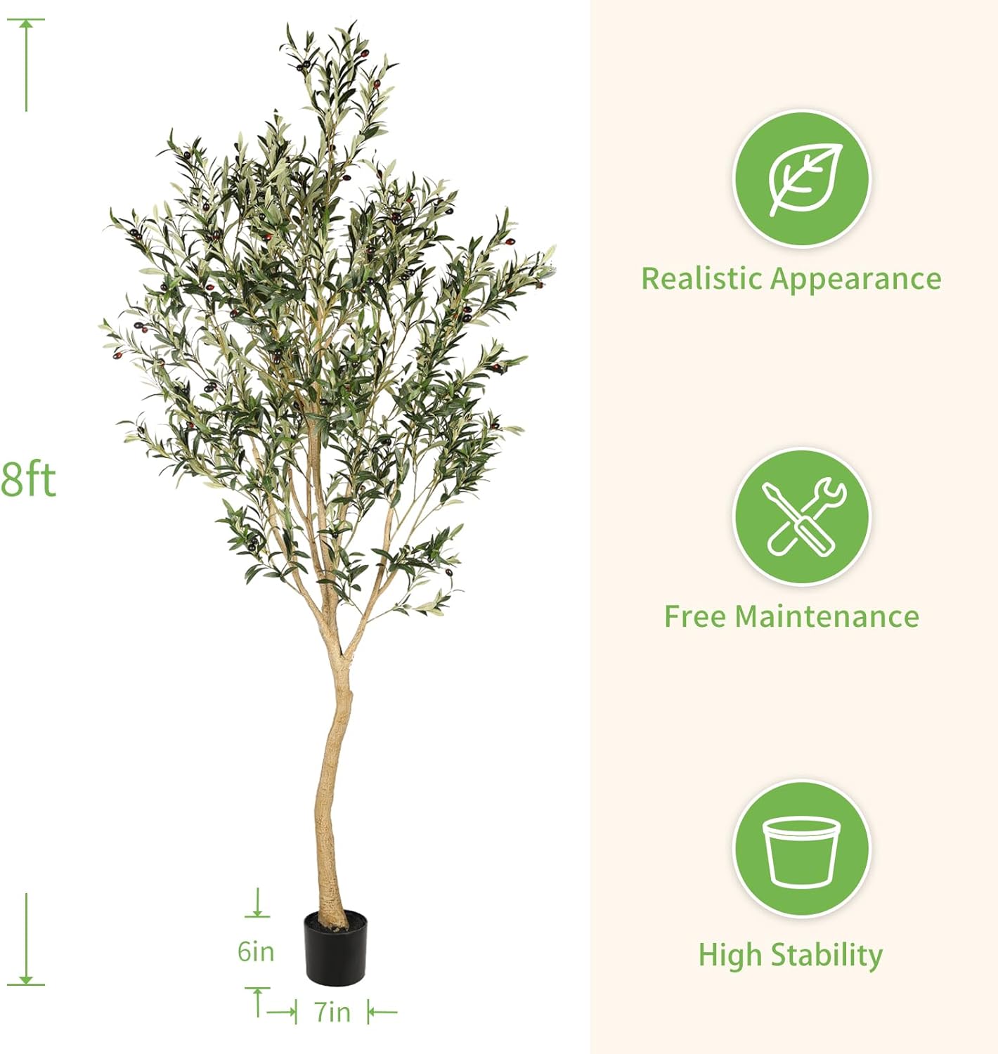 6ft Olive Trees Artificial Indoor with Realistic Appearance | Tall Faux Olive Tree with Natural Trunk, Lifelike Leaves, Sturdy Base - Fake Olive Trees for Modern Home Office Decor