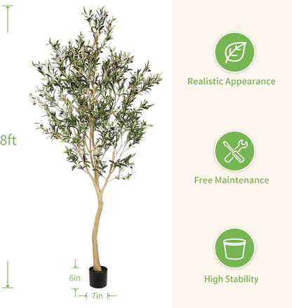 6ft Olive Trees Artificial Indoor with Realistic Appearance | Tall Faux Olive Tree with Natural Trunk, Lifelike Leaves, Sturdy Base - Fake Olive Trees for Modern Home Office Decor