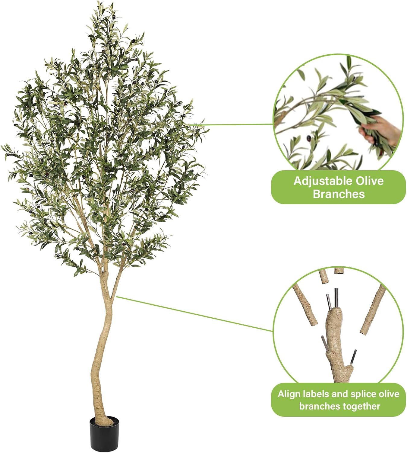 6ft Olive Trees Artificial Indoor with Realistic Appearance | Tall Faux Olive Tree with Natural Trunk, Lifelike Leaves, Sturdy Base - Fake Olive Trees for Modern Home Office Decor
