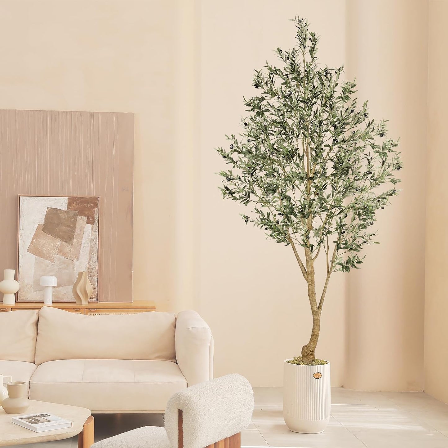 6ft Olive Trees Artificial Indoor with Realistic Appearance | Tall Faux Olive Tree with Natural Trunk, Lifelike Leaves, Sturdy Base - Fake Olive Trees for Modern Home Office Decor