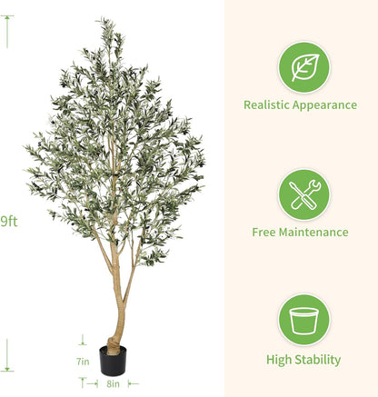 6ft Olive Trees Artificial Indoor with Realistic Appearance | Tall Faux Olive Tree with Natural Trunk, Lifelike Leaves, Sturdy Base - Fake Olive Trees for Modern Home Office Decor