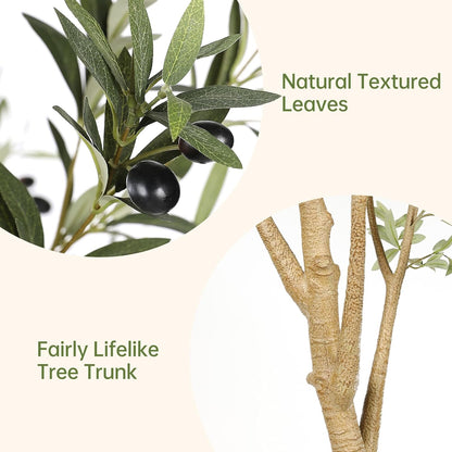 6ft Olive Trees Artificial Indoor with Realistic Appearance | Tall Faux Olive Tree with Natural Trunk, Lifelike Leaves, Sturdy Base - Fake Olive Trees for Modern Home Office Decor