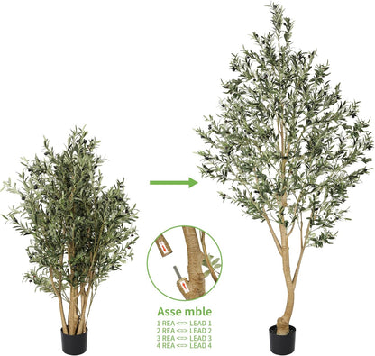 6ft Olive Trees Artificial Indoor with Realistic Appearance | Tall Faux Olive Tree with Natural Trunk, Lifelike Leaves, Sturdy Base - Fake Olive Trees for Modern Home Office Decor