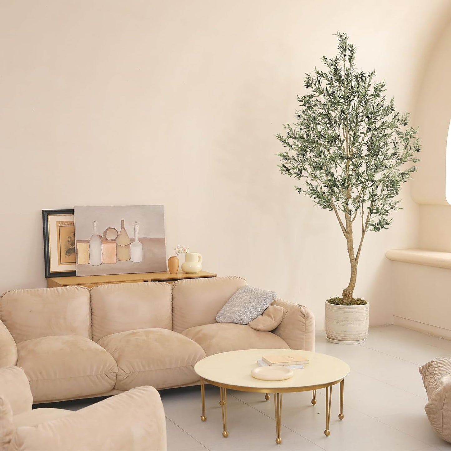 6ft Olive Trees Artificial Indoor with Realistic Appearance | Tall Faux Olive Tree with Natural Trunk, Lifelike Leaves, Sturdy Base - Fake Olive Trees for Modern Home Office Decor