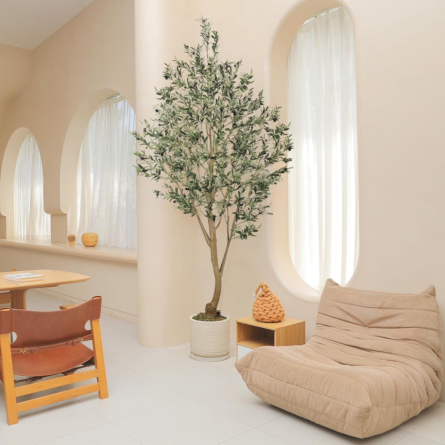 6ft Olive Trees Artificial Indoor with Realistic Appearance | Tall Faux Olive Tree with Natural Trunk, Lifelike Leaves, Sturdy Base - Fake Olive Trees for Modern Home Office Decor