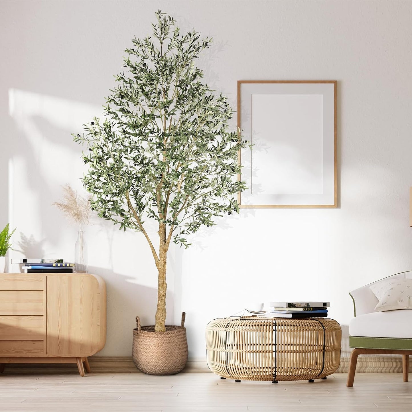 6ft Olive Trees Artificial Indoor with Realistic Appearance | Tall Faux Olive Tree with Natural Trunk, Lifelike Leaves, Sturdy Base - Fake Olive Trees for Modern Home Office Decor