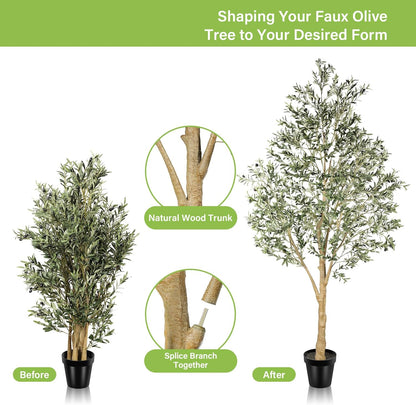 6ft Olive Trees Artificial Indoor with Realistic Appearance | Tall Faux Olive Tree with Natural Trunk, Lifelike Leaves, Sturdy Base - Fake Olive Trees for Modern Home Office Decor