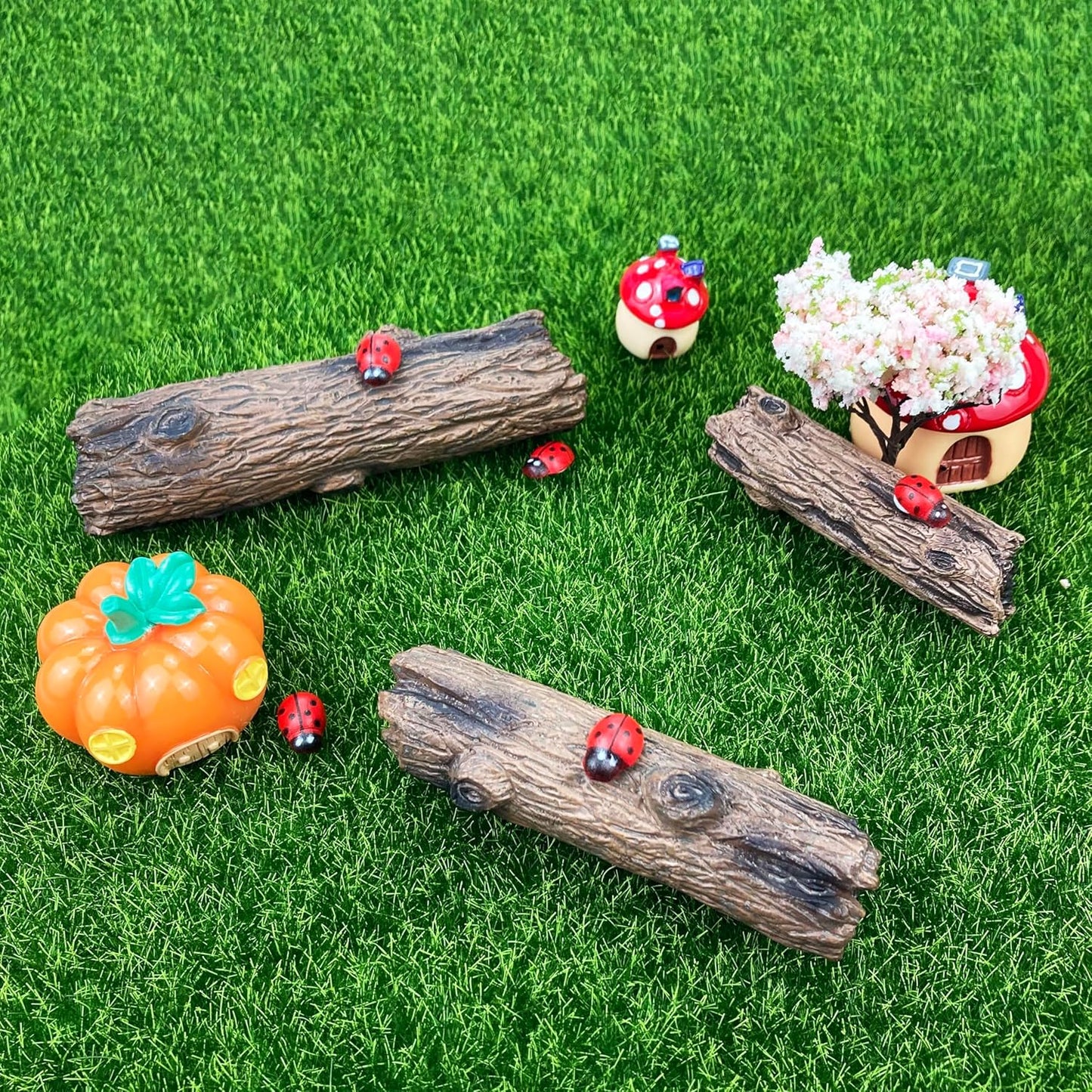 7Pcs Artificial Tree Stumps and Miniature Fake Stone Rocks for Micro Landscape Decor Resin Moss Terrariums Bonsai Decor