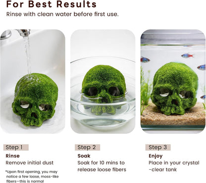 8pcs Aquarium Decor, 4.5" Realistic Moss Skull Hideout & Mossy Rock Reptile Cave with 6pcs Algae Balls,Resin Fish Tank Decorations Shrimp Cave Aquarium Betta Fish Hiedout Reptile Habitat