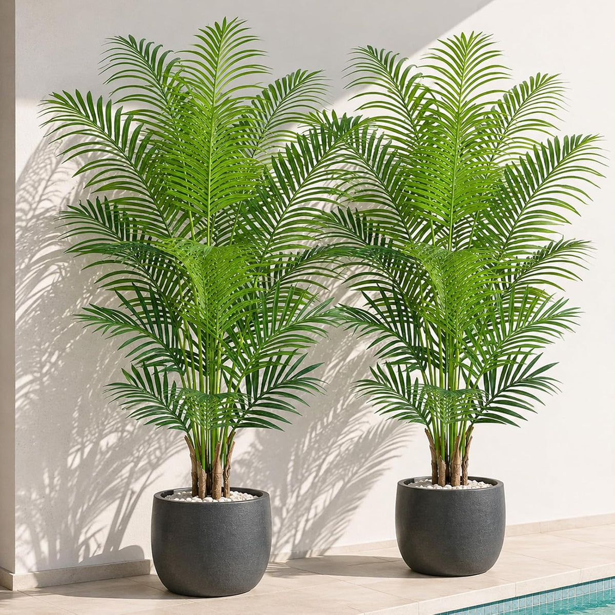 5ft Artificial Palm Tree Indoor Plant Tall Fake Tropical Paradise Palm Tree in Pot with Real Bark Design Faux Areca Palm Tree for Home Office Living Room Bedroom Farmhouse Modern Decor 2pcs