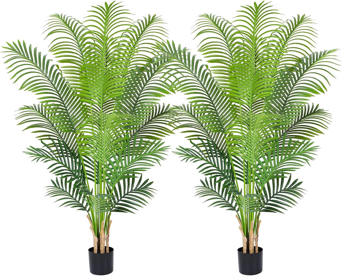 5ft Artificial Palm Tree Indoor Plant Tall Fake Tropical Paradise Palm Tree in Pot with Real Bark Design Faux Areca Palm Tree for Home Office Living Room Bedroom Farmhouse Modern Decor 2pcs