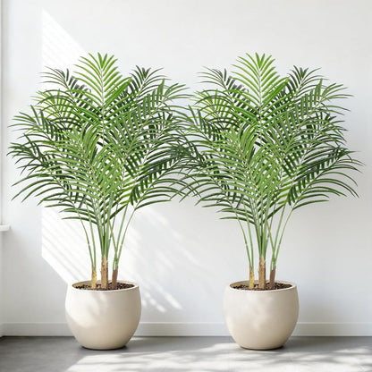 5ft Artificial Palm Tree Indoor Plant Tall Fake Tropical Paradise Palm Tree in Pot with Real Bark Design Faux Areca Palm Tree for Home Office Living Room Bedroom Farmhouse Modern Decor 2pcs