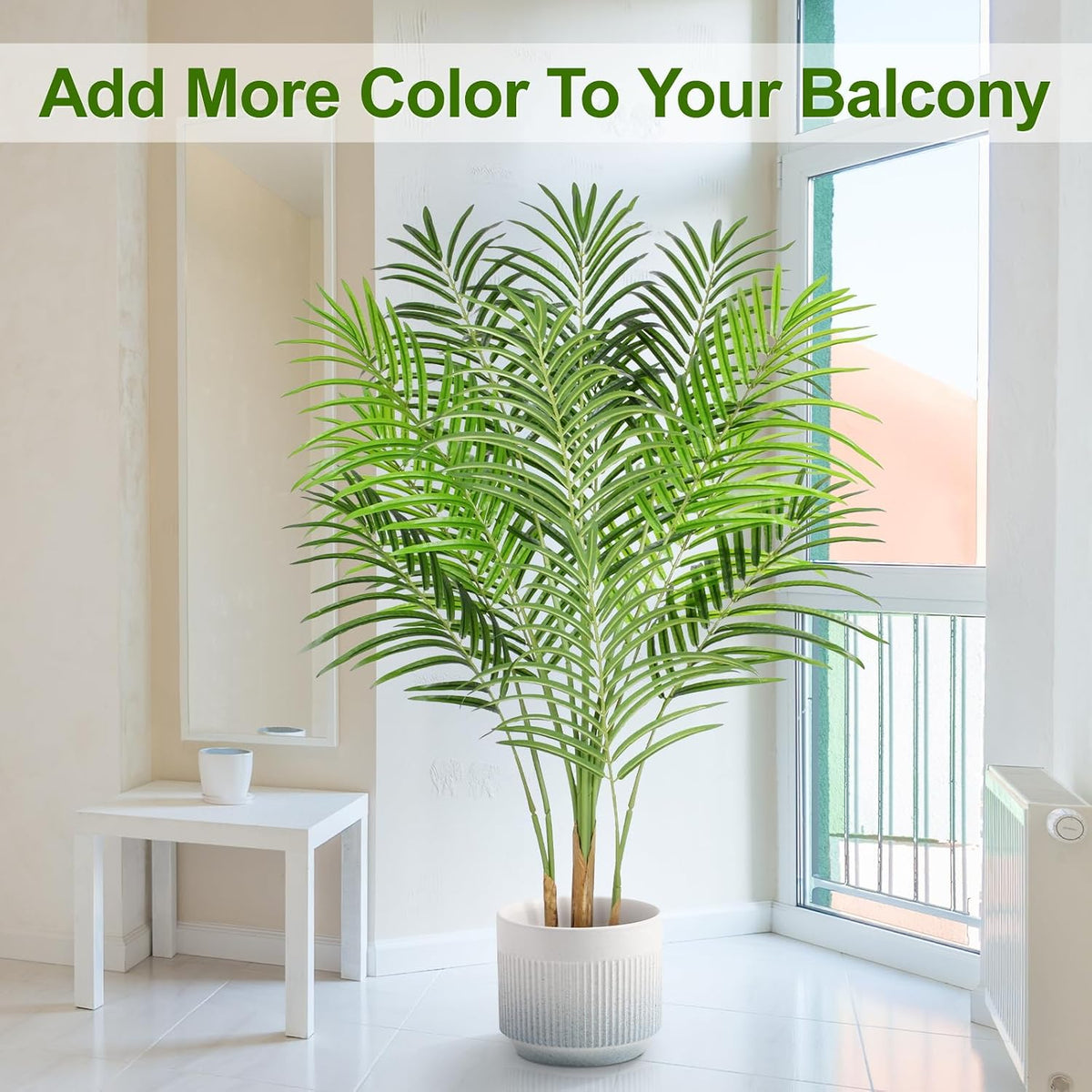 5ft Artificial Palm Tree Indoor Plant Tall Fake Tropical Paradise Palm Tree in Pot with Real Bark Design Faux Areca Palm Tree for Home Office Living Room Bedroom Farmhouse Modern Decor 2pcs