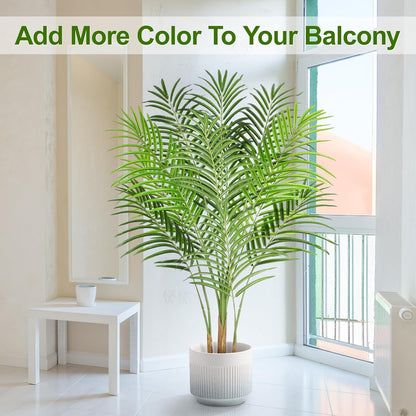 5ft Artificial Palm Tree Indoor Plant Tall Fake Tropical Paradise Palm Tree in Pot with Real Bark Design Faux Areca Palm Tree for Home Office Living Room Bedroom Farmhouse Modern Decor 2pcs
