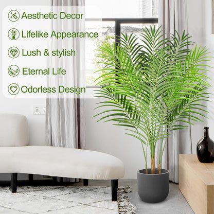 5ft Artificial Palm Tree Indoor Plant Tall Fake Tropical Paradise Palm Tree in Pot with Real Bark Design Faux Areca Palm Tree for Home Office Living Room Bedroom Farmhouse Modern Decor 2pcs