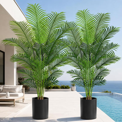 5ft Artificial Palm Tree Indoor Plant Tall Fake Tropical Paradise Palm Tree in Pot with Real Bark Design Faux Areca Palm Tree for Home Office Living Room Bedroom Farmhouse Modern Decor 2pcs
