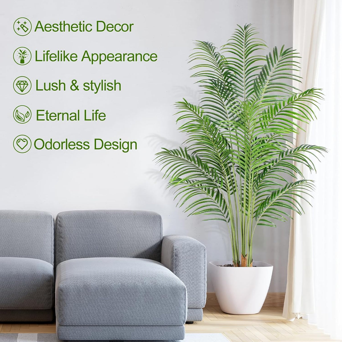 5ft Artificial Palm Tree Indoor Plant Tall Fake Tropical Paradise Palm Tree in Pot with Real Bark Design Faux Areca Palm Tree for Home Office Living Room Bedroom Farmhouse Modern Decor 2pcs