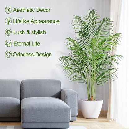 5ft Artificial Palm Tree Indoor Plant Tall Fake Tropical Paradise Palm Tree in Pot with Real Bark Design Faux Areca Palm Tree for Home Office Living Room Bedroom Farmhouse Modern Decor 2pcs
