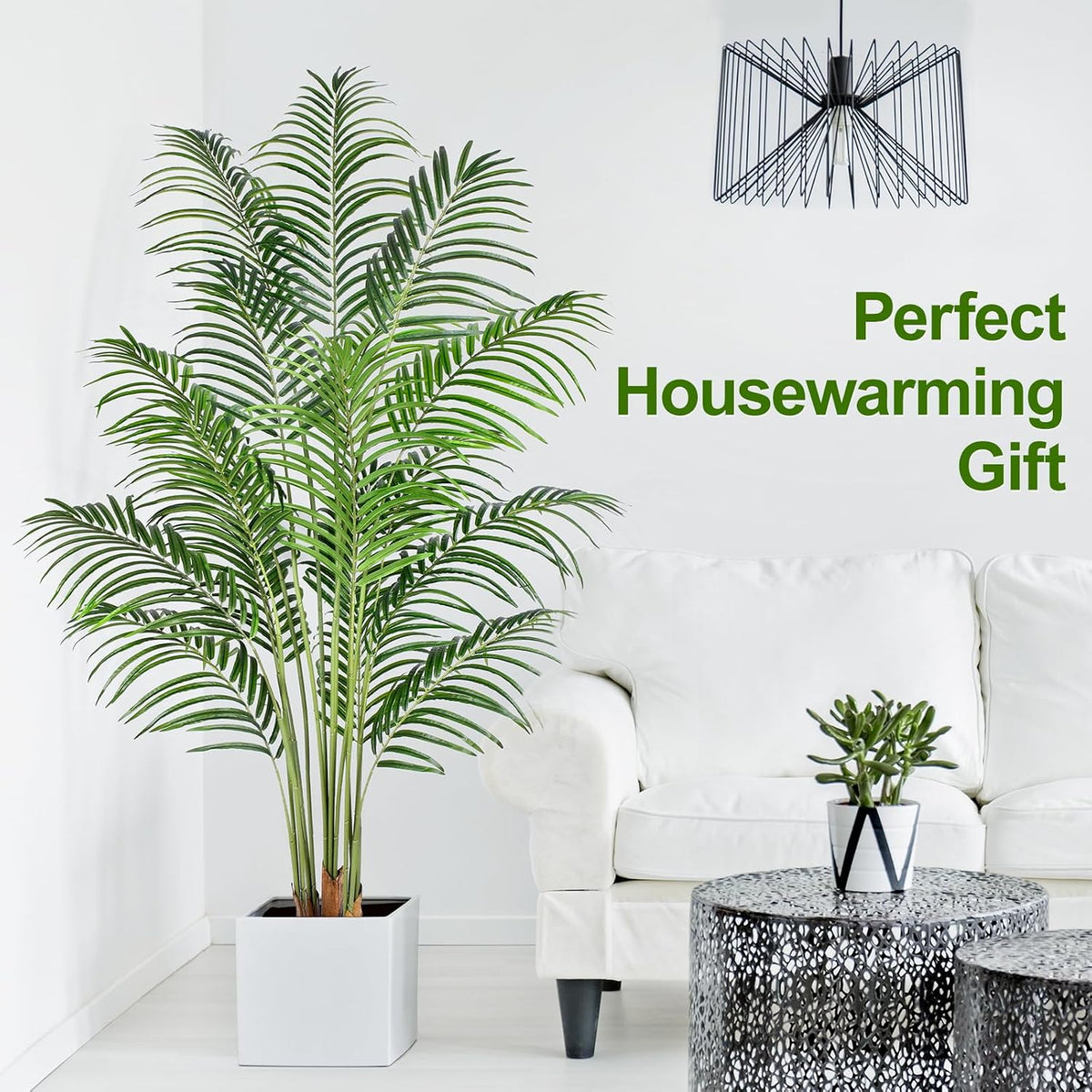 5ft Artificial Palm Tree Indoor Plant Tall Fake Tropical Paradise Palm Tree in Pot with Real Bark Design Faux Areca Palm Tree for Home Office Living Room Bedroom Farmhouse Modern Decor 2pcs