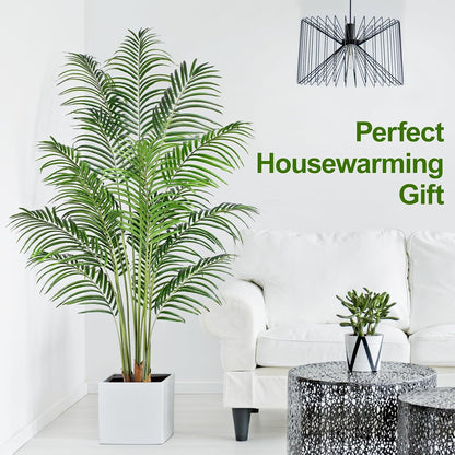5ft Artificial Palm Tree Indoor Plant Tall Fake Tropical Paradise Palm Tree in Pot with Real Bark Design Faux Areca Palm Tree for Home Office Living Room Bedroom Farmhouse Modern Decor 2pcs
