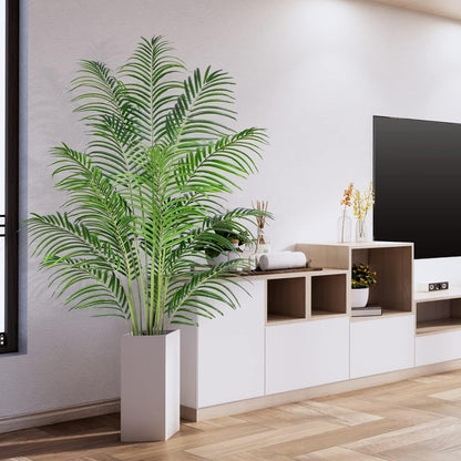 5ft Artificial Palm Tree Indoor Plant Tall Fake Tropical Paradise Palm Tree in Pot with Real Bark Design Faux Areca Palm Tree for Home Office Living Room Bedroom Farmhouse Modern Decor 2pcs