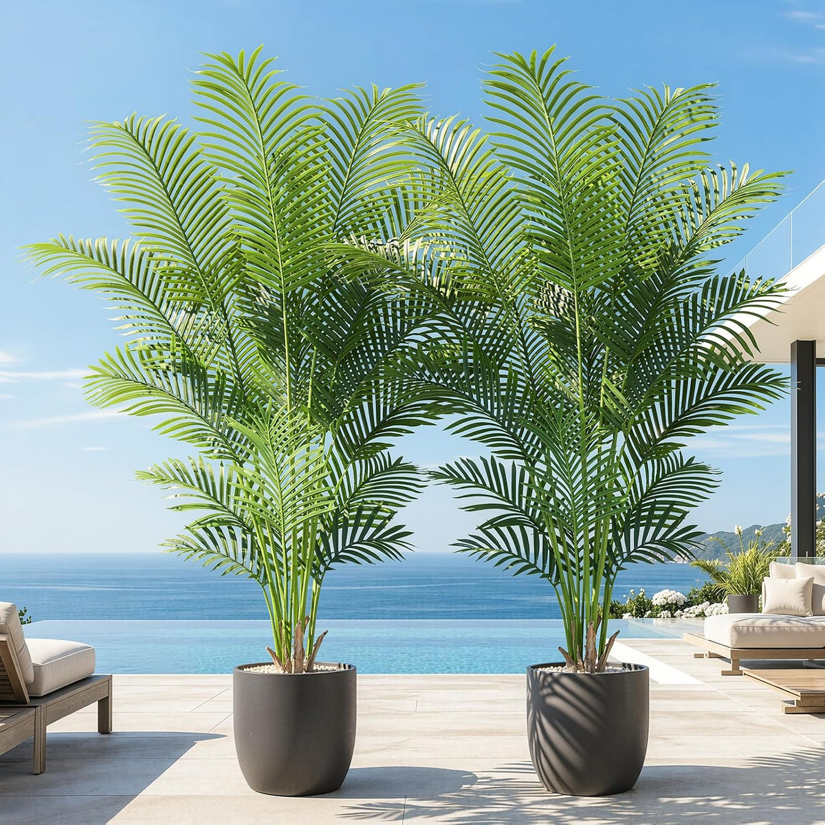 5ft Artificial Palm Tree Indoor Plant Tall Fake Tropical Paradise Palm Tree in Pot with Real Bark Design Faux Areca Palm Tree for Home Office Living Room Bedroom Farmhouse Modern Decor 2pcs
