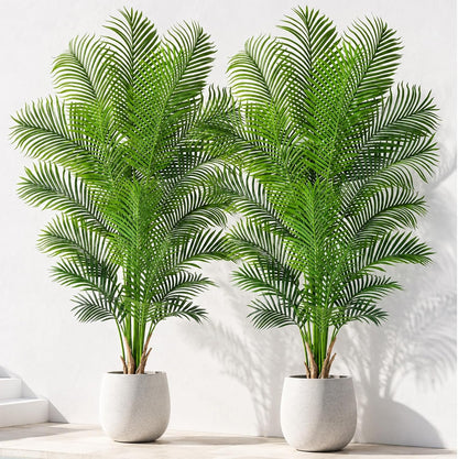 5ft Artificial Palm Tree Indoor Plant Tall Fake Tropical Paradise Palm Tree in Pot with Real Bark Design Faux Areca Palm Tree for Home Office Living Room Bedroom Farmhouse Modern Decor 2pcs
