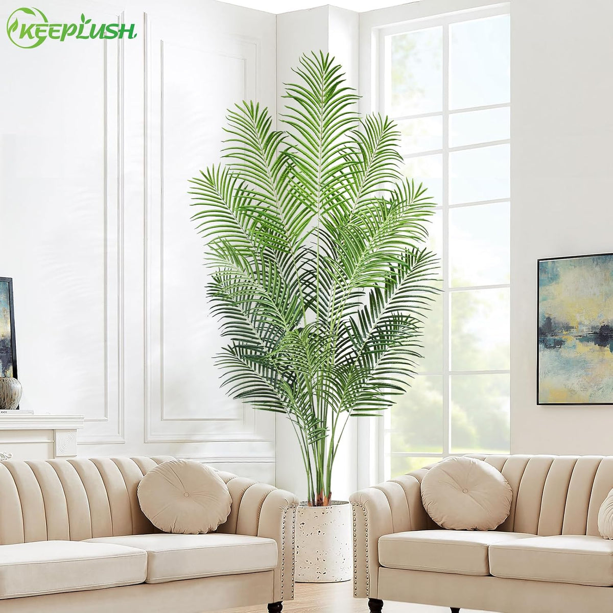5ft Artificial Palm Tree Indoor Plant Tall Fake Tropical Paradise Palm Tree in Pot with Real Bark Design Faux Areca Palm Tree for Home Office Living Room Bedroom Farmhouse Modern Decor 2pcs