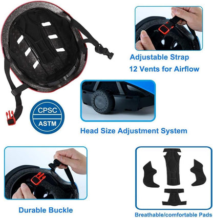 Bike Skateboard Helmet, 3 Sizes for Adult Youth Kids Women Men Boys Girls | Multi-Sport Certified Helmet for Scooter Bicycle Skate, Adjustable Lightweight Ventilated Helmet