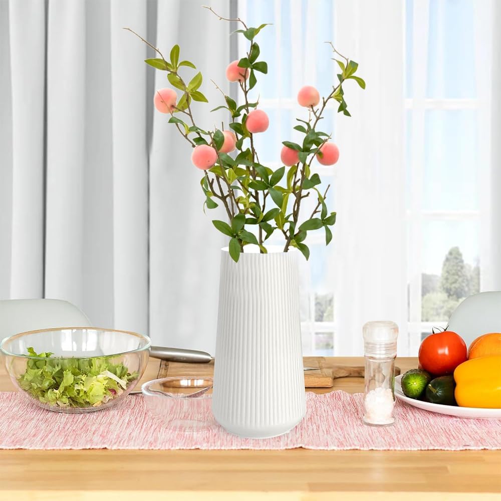 3 Bunches 27.5inch Artificial Peach Branches Faux Fruit Realistic Fruit Bouquet Fake Peach Stem with Green Leaves for Vase Kitchen Display Home Wedding Party Farmhouse Garden Table Centerpiece Decor