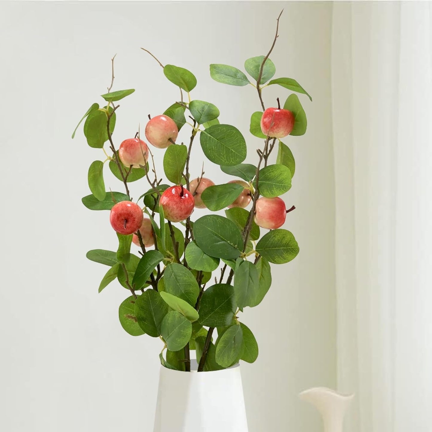 3 Bunches 27.5inch Artificial Peach Branches Faux Fruit Realistic Fruit Bouquet Fake Peach Stem with Green Leaves for Vase Kitchen Display Home Wedding Party Farmhouse Garden Table Centerpiece Decor