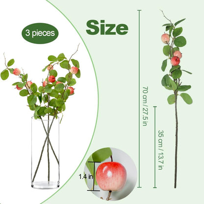 3 Bunches 27.5inch Artificial Peach Branches Faux Fruit Realistic Fruit Bouquet Fake Peach Stem with Green Leaves for Vase Kitchen Display Home Wedding Party Farmhouse Garden Table Centerpiece Decor