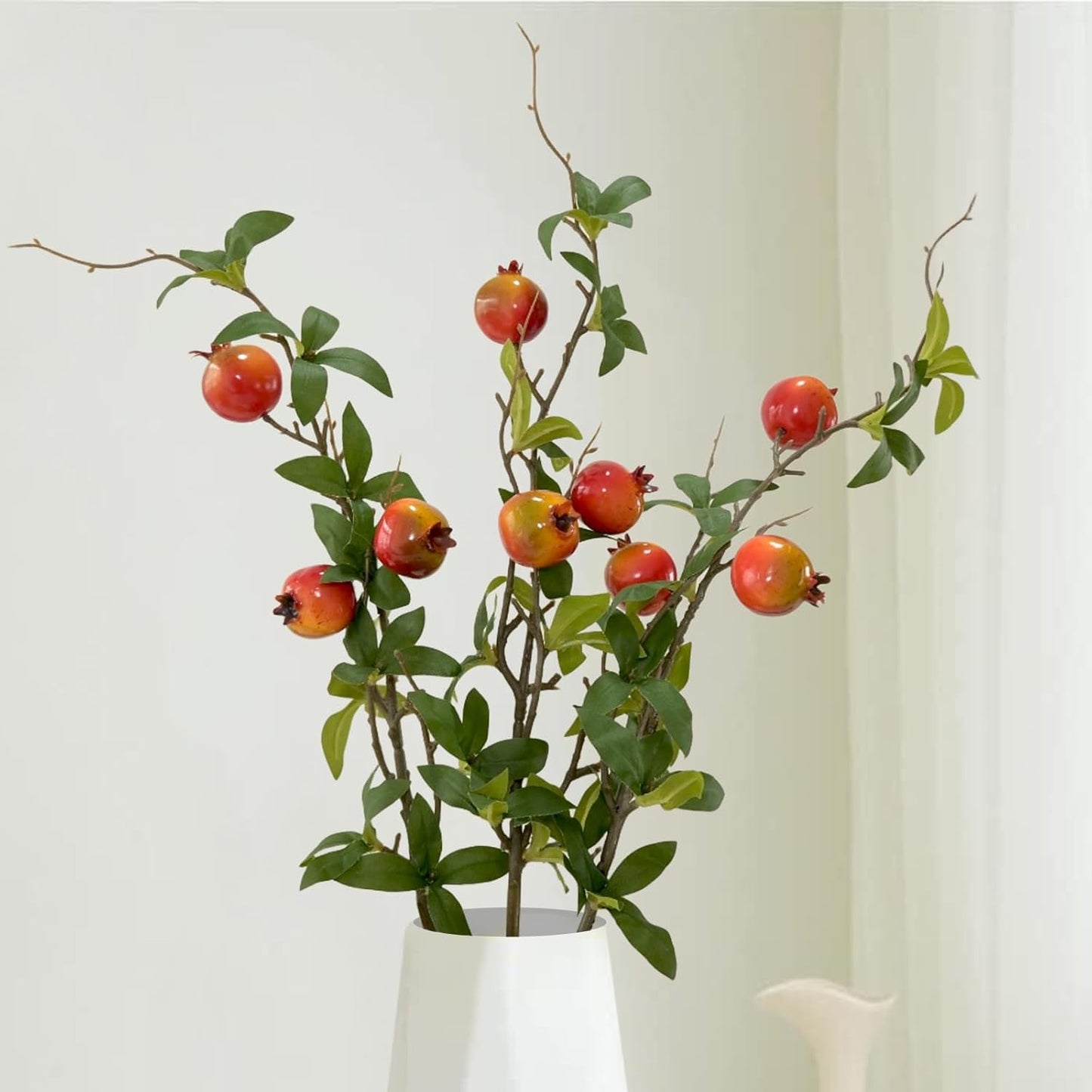 3 Bunches 27.5inch Artificial Peach Branches Faux Fruit Realistic Fruit Bouquet Fake Peach Stem with Green Leaves for Vase Kitchen Display Home Wedding Party Farmhouse Garden Table Centerpiece Decor