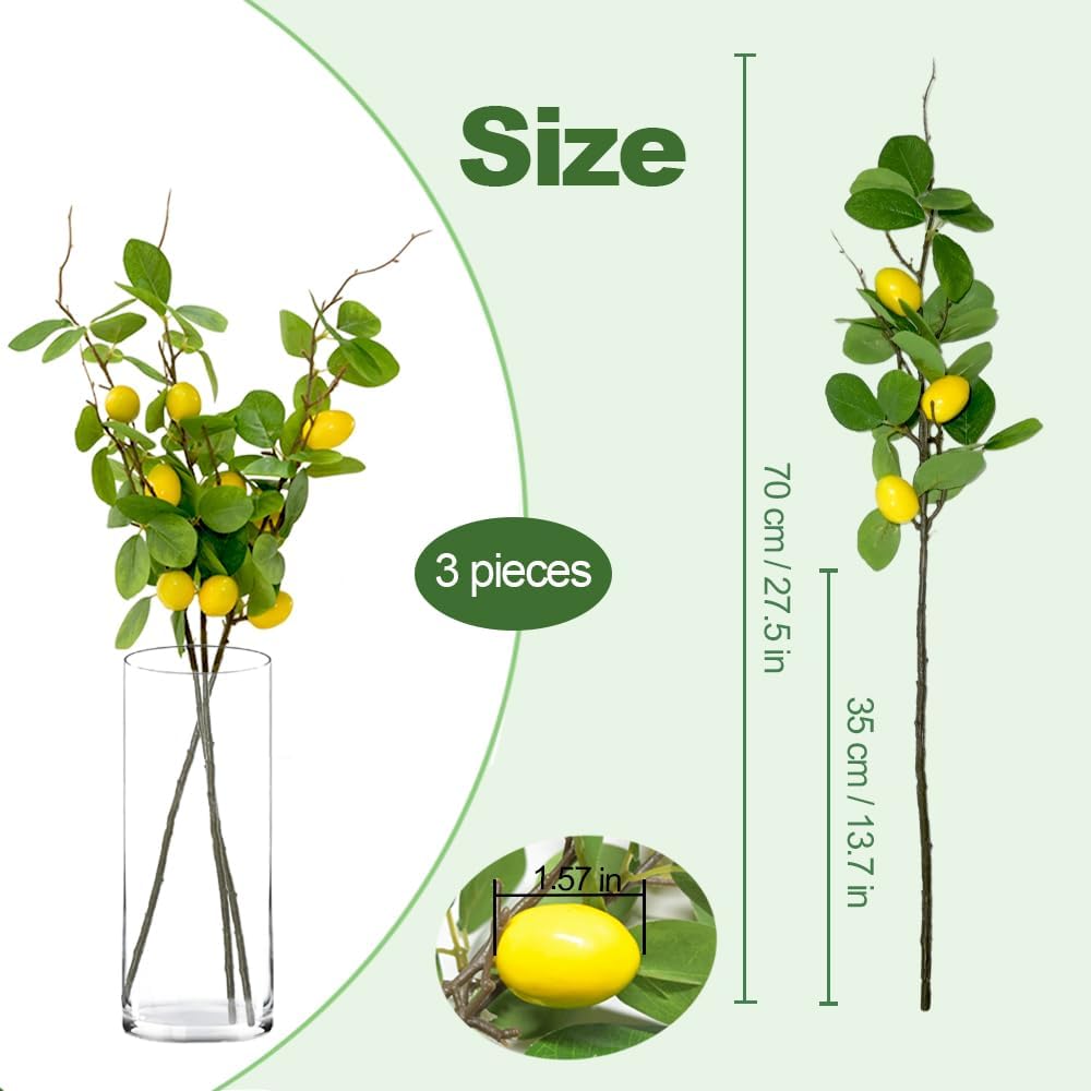 3 Bunches 27.5inch Artificial Peach Branches Faux Fruit Realistic Fruit Bouquet Fake Peach Stem with Green Leaves for Vase Kitchen Display Home Wedding Party Farmhouse Garden Table Centerpiece Decor