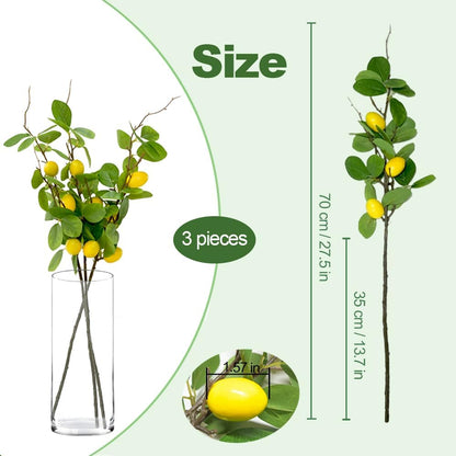 3 Bunches 27.5inch Artificial Peach Branches Faux Fruit Realistic Fruit Bouquet Fake Peach Stem with Green Leaves for Vase Kitchen Display Home Wedding Party Farmhouse Garden Table Centerpiece Decor