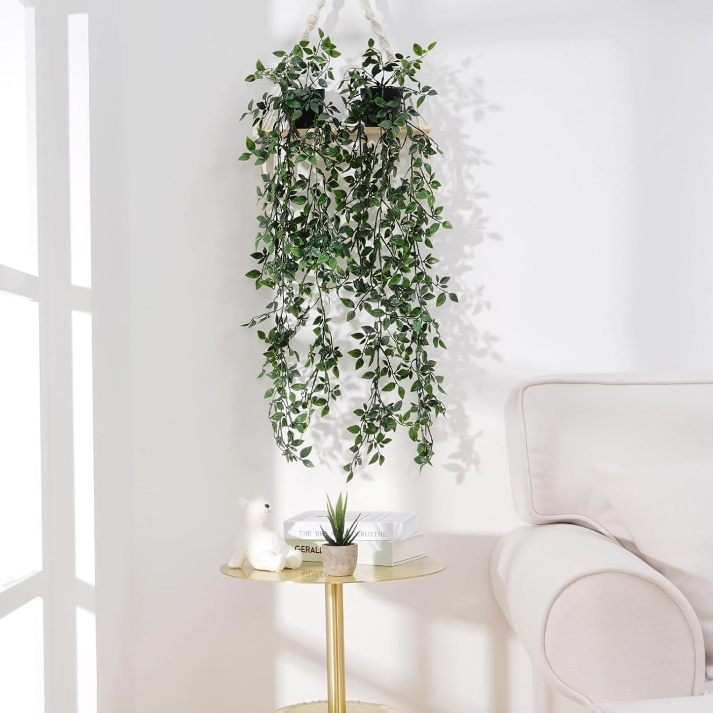 Fake Hanging Plants, 2pcs Artificial Pothos Vines Faux Plants Greenery for Wall Home Living Room Office Indoor Outdoor Decor (No Baskets)