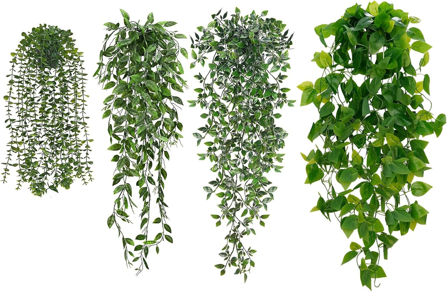 Fake Hanging Plants, 2pcs Artificial Pothos Vines Faux Plants Greenery for Wall Home Living Room Office Indoor Outdoor Decor (No Baskets)
