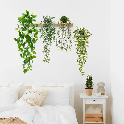 Fake Hanging Plants, 2pcs Artificial Pothos Vines Faux Plants Greenery for Wall Home Living Room Office Indoor Outdoor Decor (No Baskets)