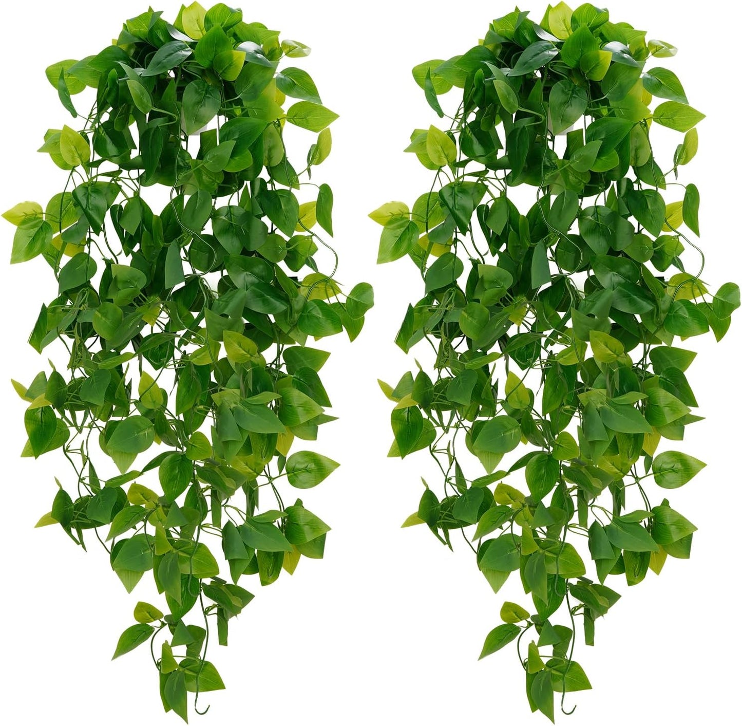 Fake Hanging Plants, 2pcs Artificial Pothos Vines Faux Plants Greenery for Wall Home Living Room Office Indoor Outdoor Decor (No Baskets)